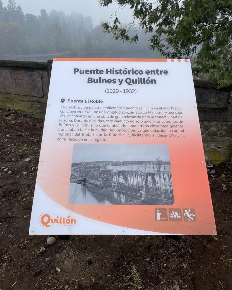 Como Municipalidad de Quillón, instalamos una nueva señalética histórica en el Puente El Roble